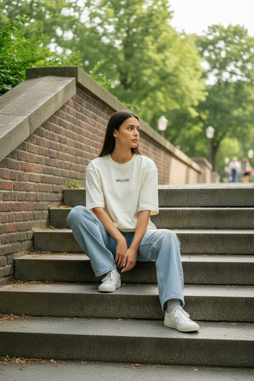 Dame WOLVIK cream tee andere pose