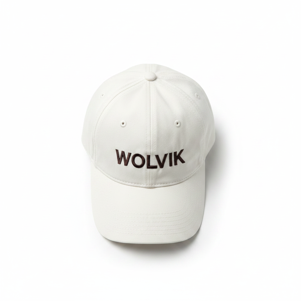 WOLVIK witte cap voorkant flat lay